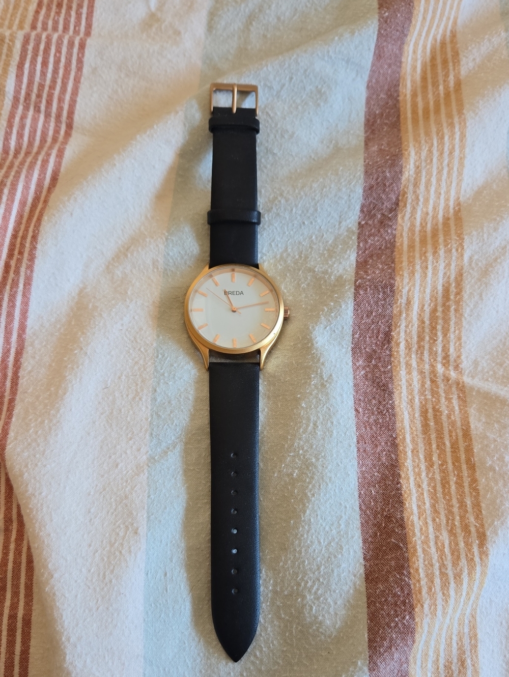 Breda Black And Gold Leather Watch